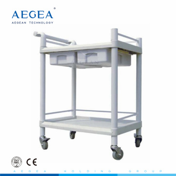 AG-UTB08 ABS hospital two shelves four silent castors movable plastic utility cart